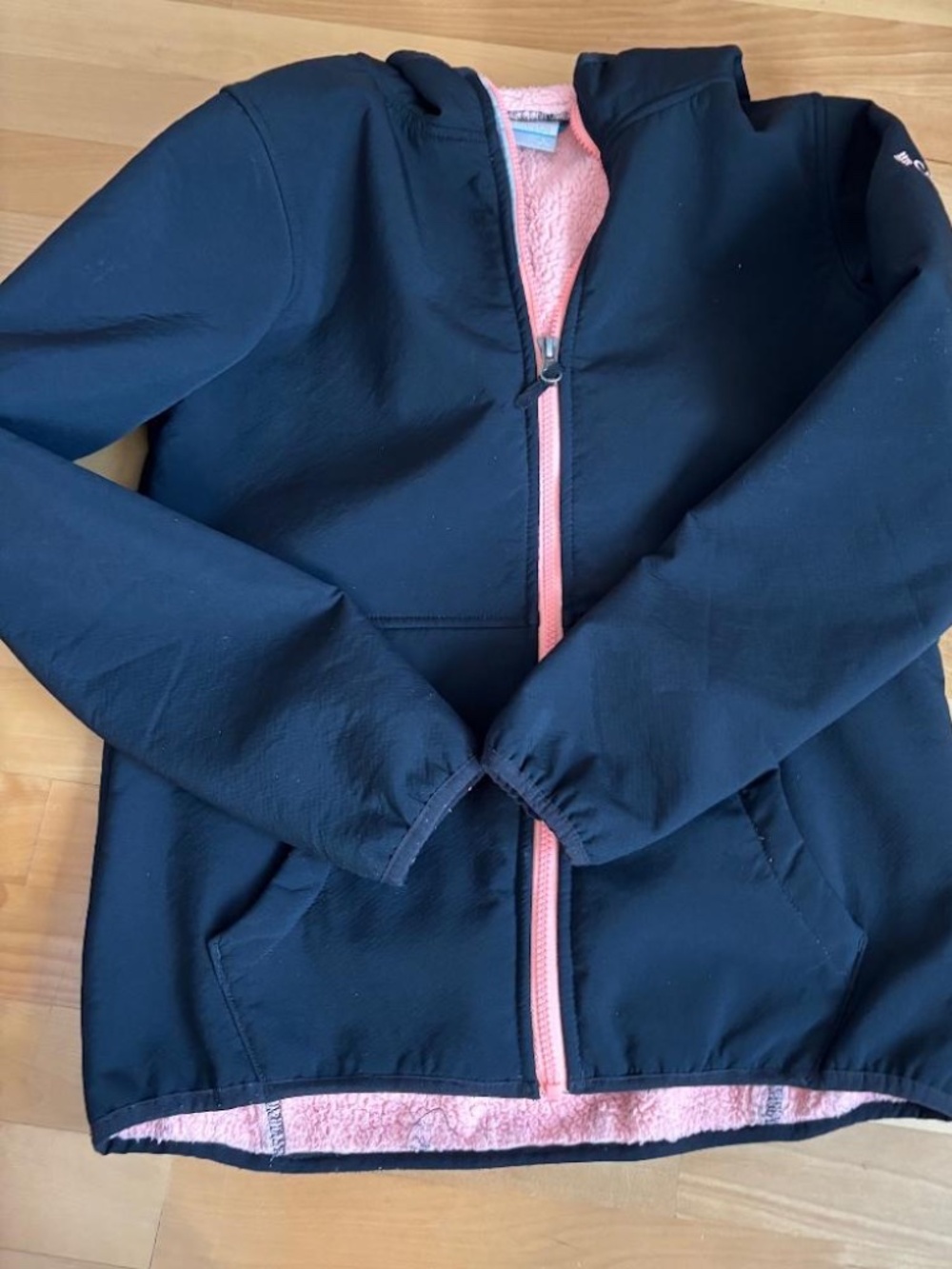Columbia Youth Black Sherpa Lined Softshell Neoprene Hooded Jacket